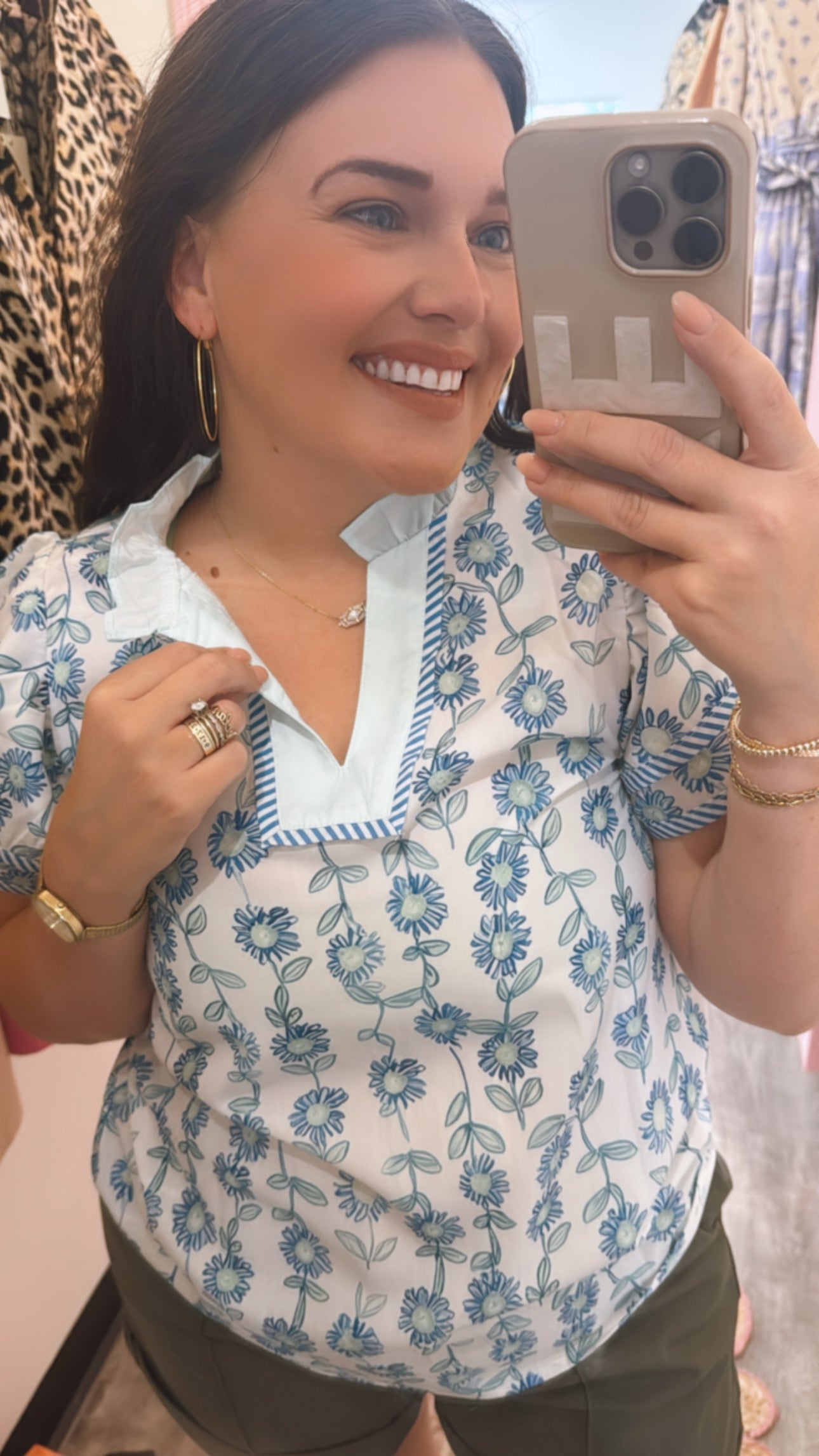 What A Cutie Floral Print Stripe Detail Top - Green