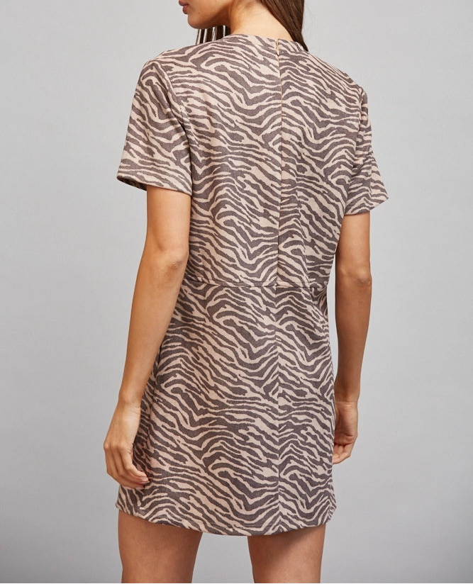 Locked Up Animal Print Faux Suede Dress - Mauve/Brown