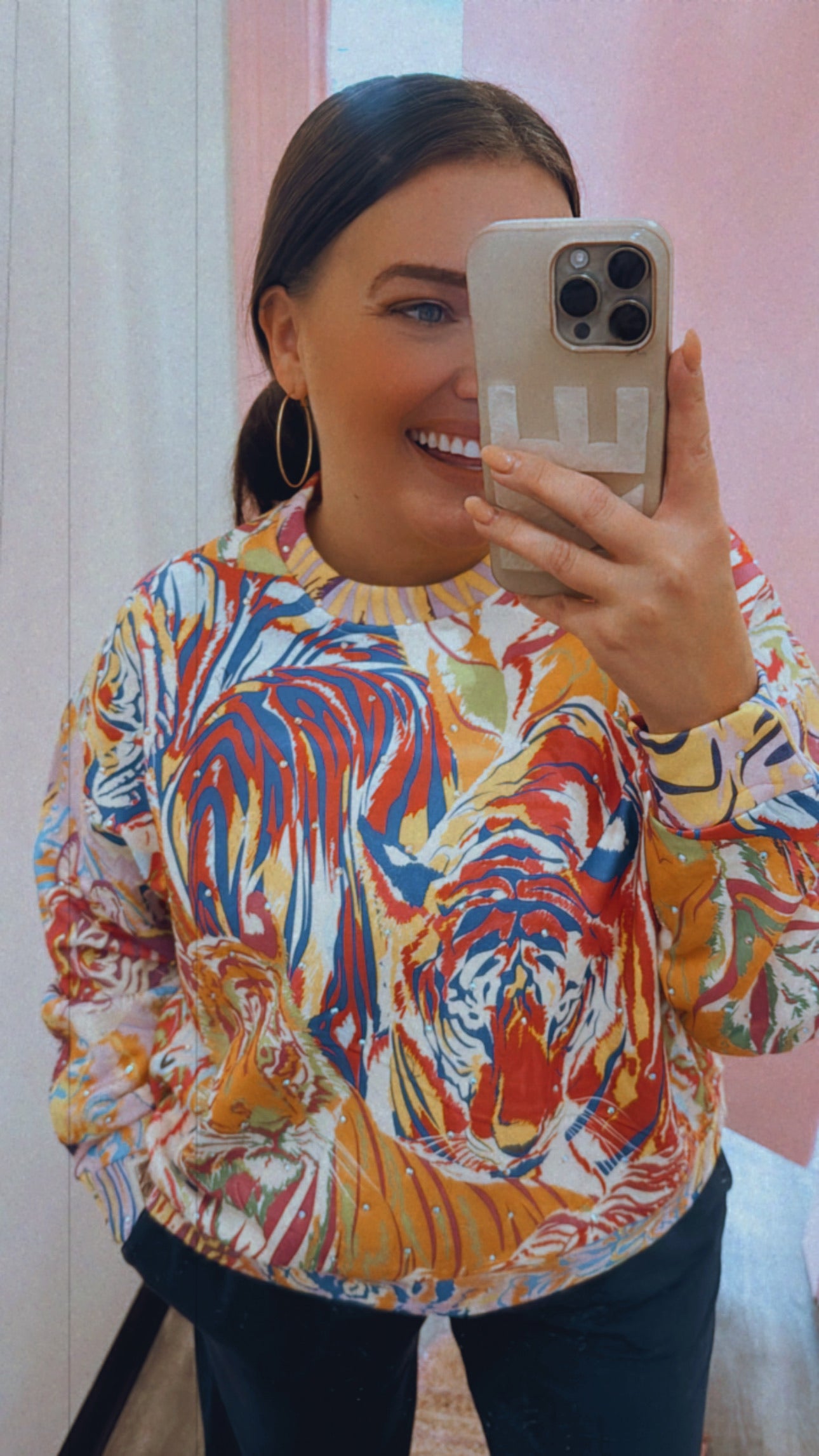 Queen Of Sparkles Rainbow Multi Abstract Tiger Sweatshirt