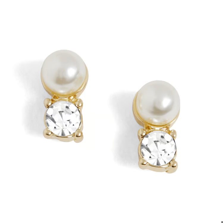 Whispers Pearl Stone Stud Earrings - Gold