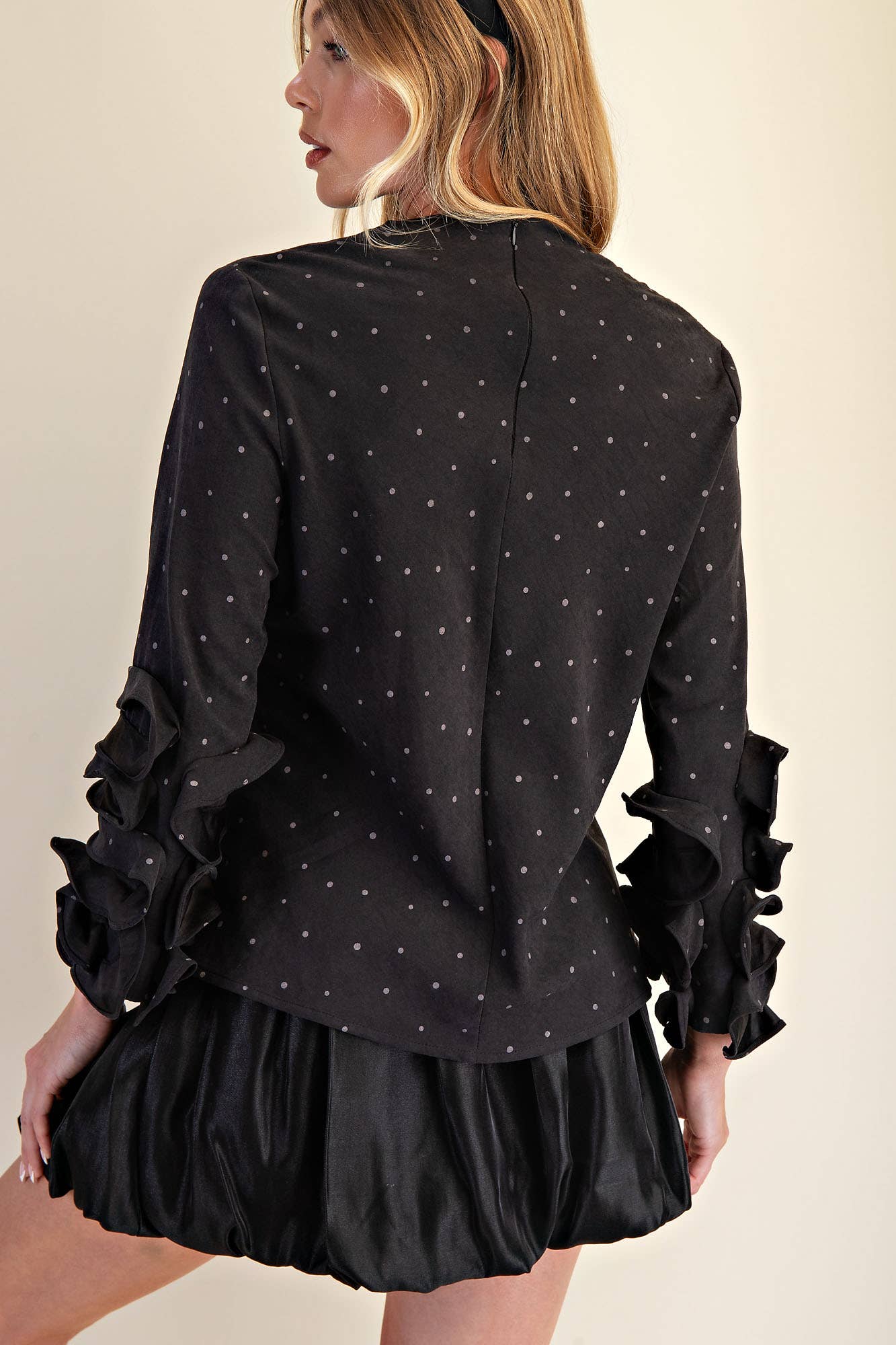 Formal Affair Mock Neck Ruffle Sleeve Top - Black