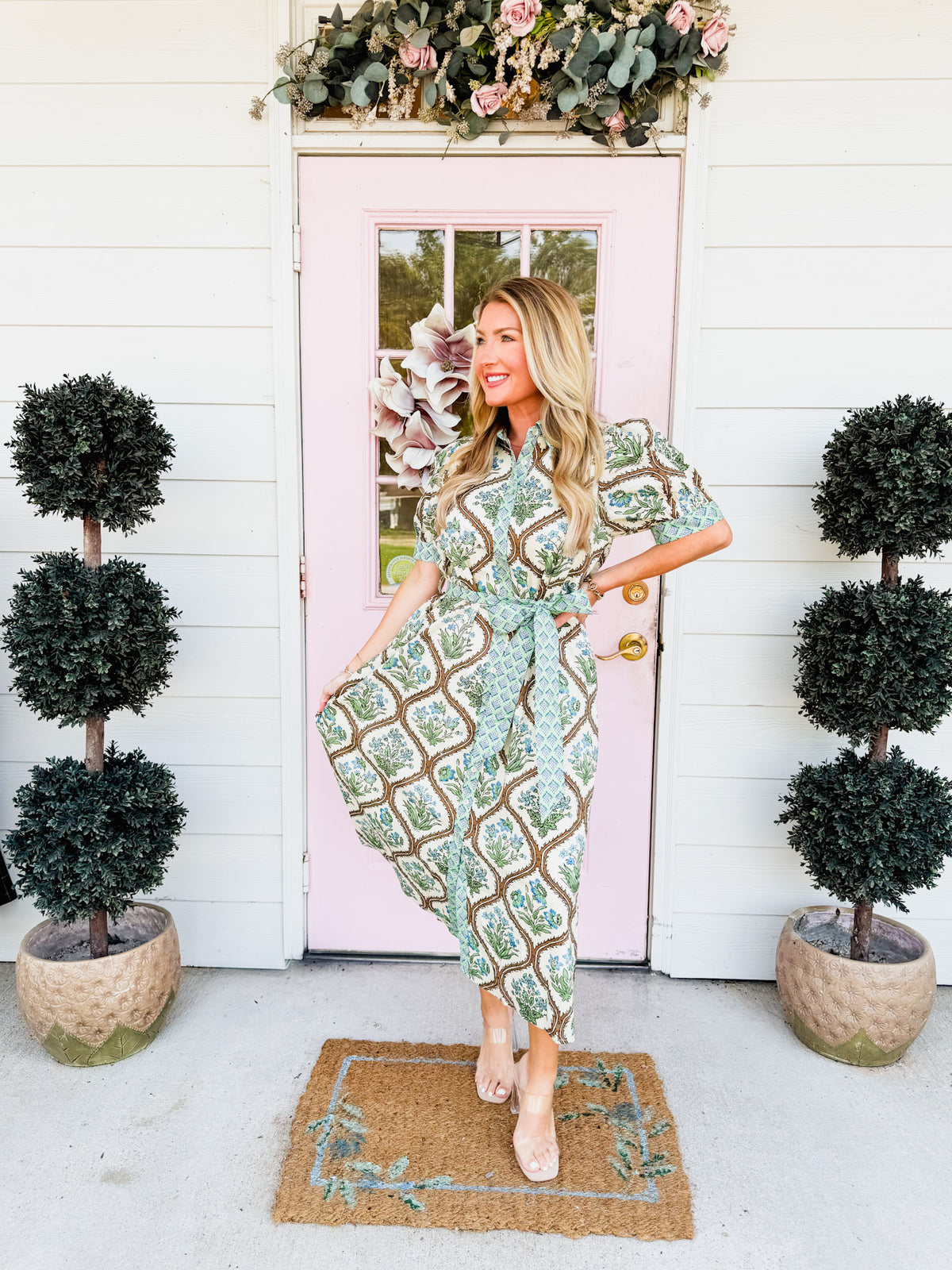 In Secret Button Down Maxi Dress - Natural Mix