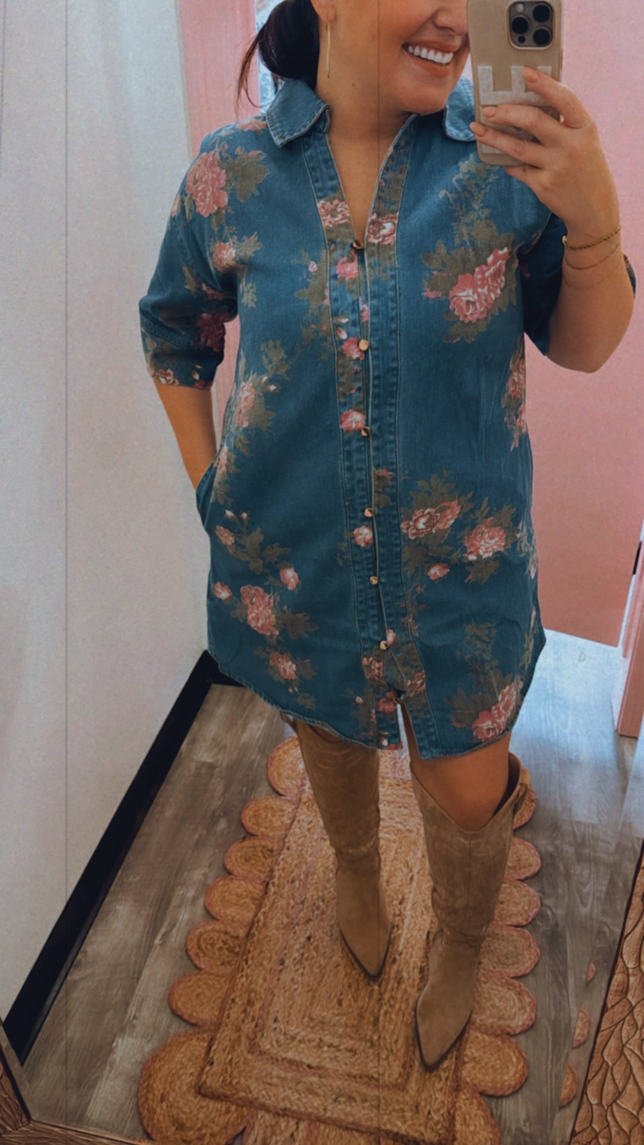 Romantic Rodeo Floral Printed Dress - Denim