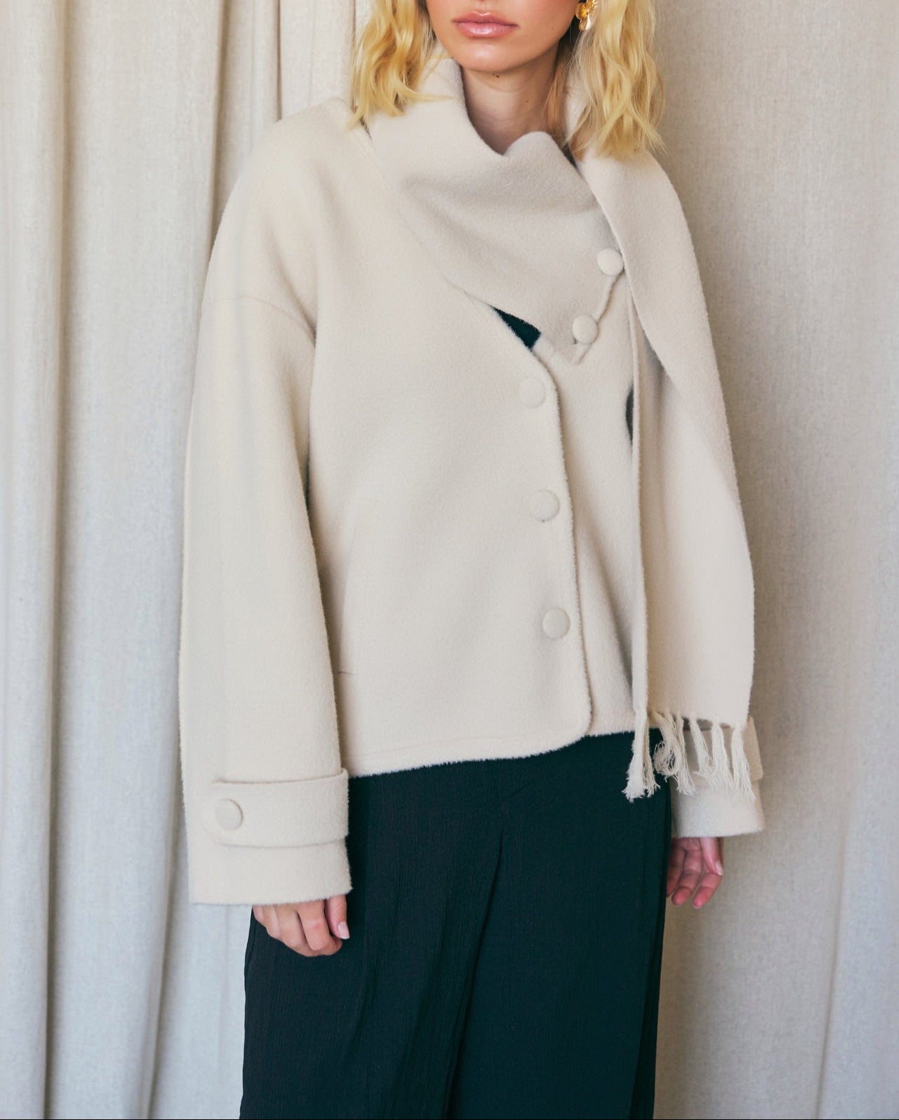 Bundle Up Scarf V-Neck Double Sided Coat - Beige