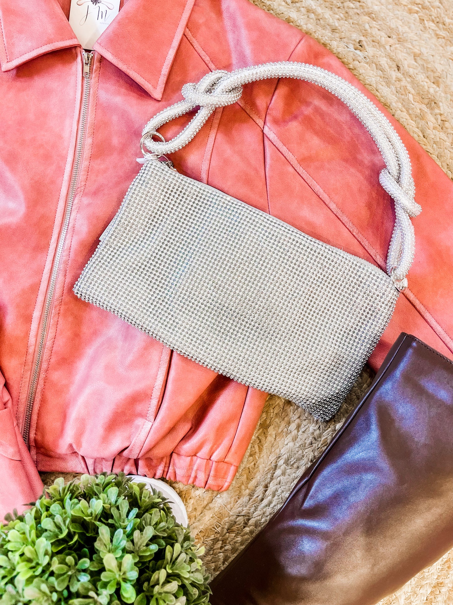 Jennu Astrid Rhinestone Shoulder Bag - Silver