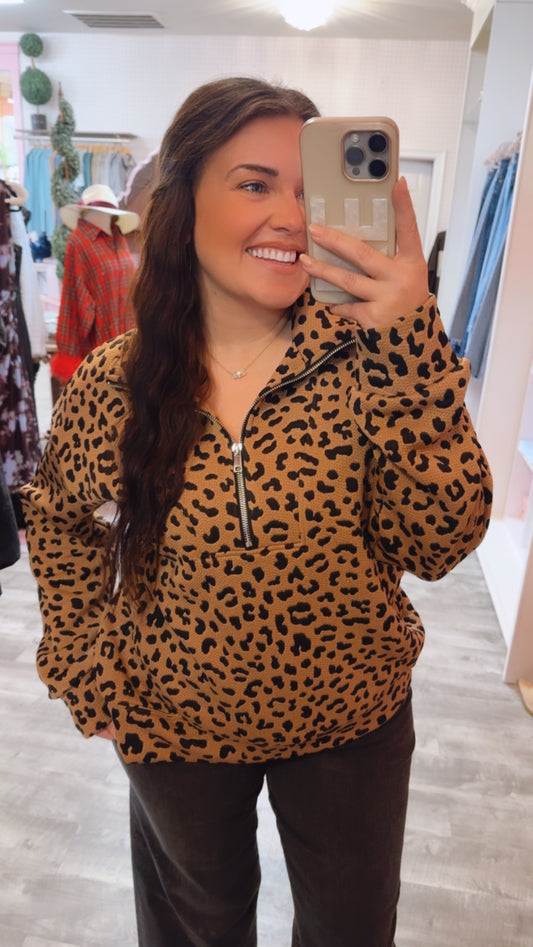 Wild Zip Leopard Pullover