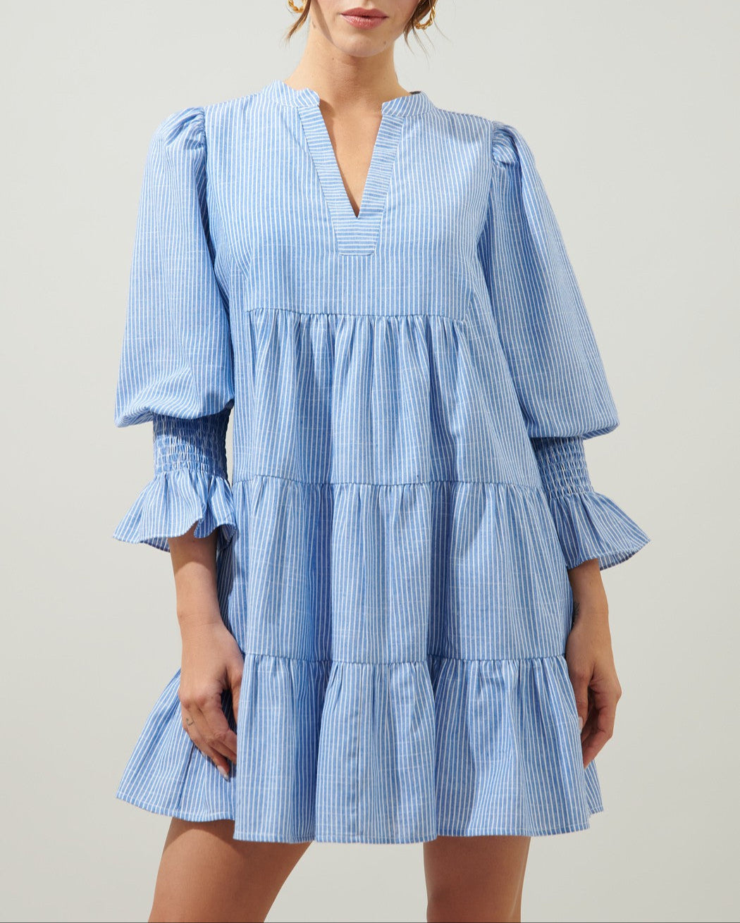 Light Steps Stripe Babydoll Mini Dress - Blue/White