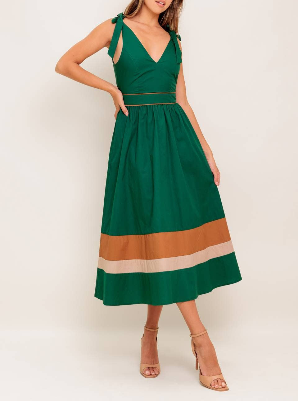 Special Edition Color Blocked Midi Dress - Green Taupe