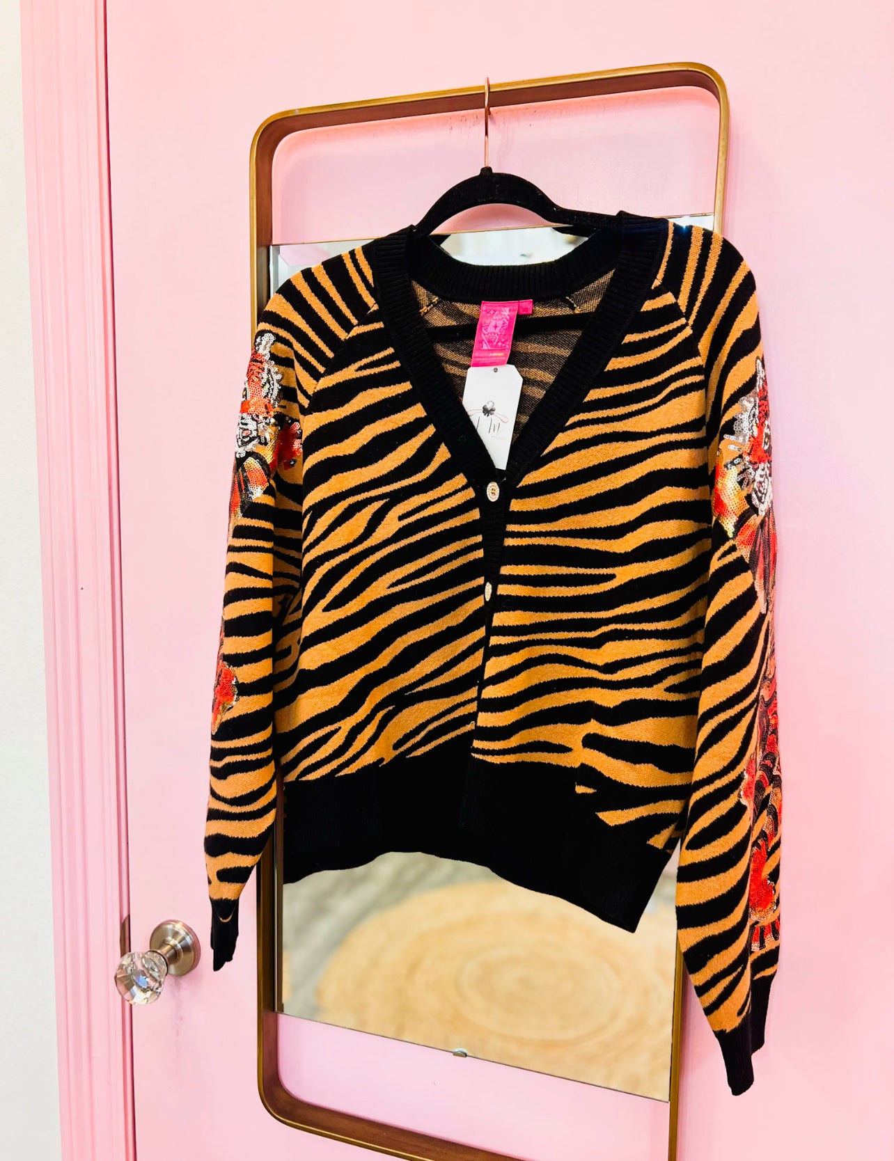 Queen Of Sparkles Tiger Stripe Cardigan with Crawling Tigers
