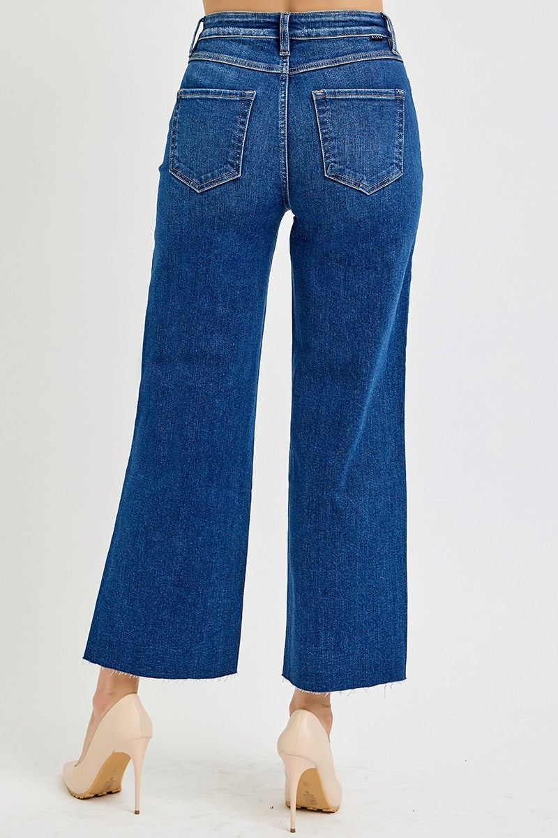 Risen High Rise Tummy Control Crop Wide Leg Jean - Dark