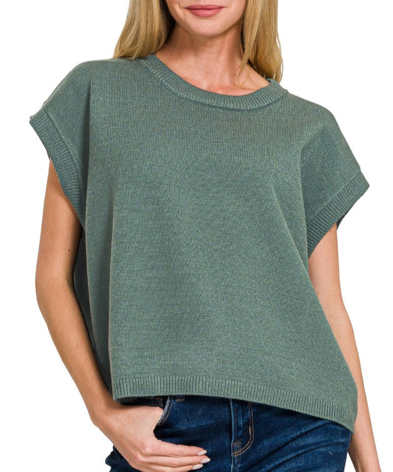 The One Oversized Sweater Cap Sleeve Top - Ash Jade