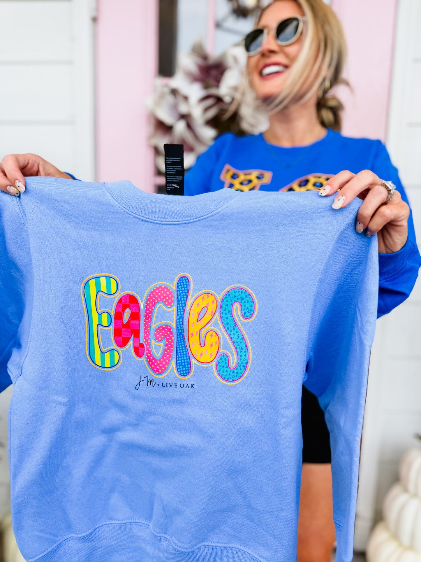 JM + Live Oak Colorful Eagle Sweatshirt - Carolina Blue - Youth