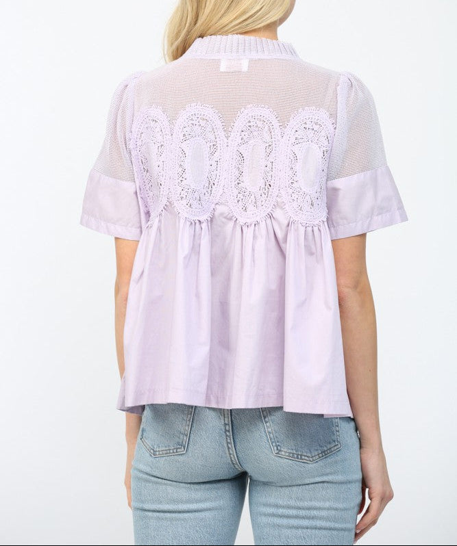 Chart Topper Mesh Applique Top - Lavender