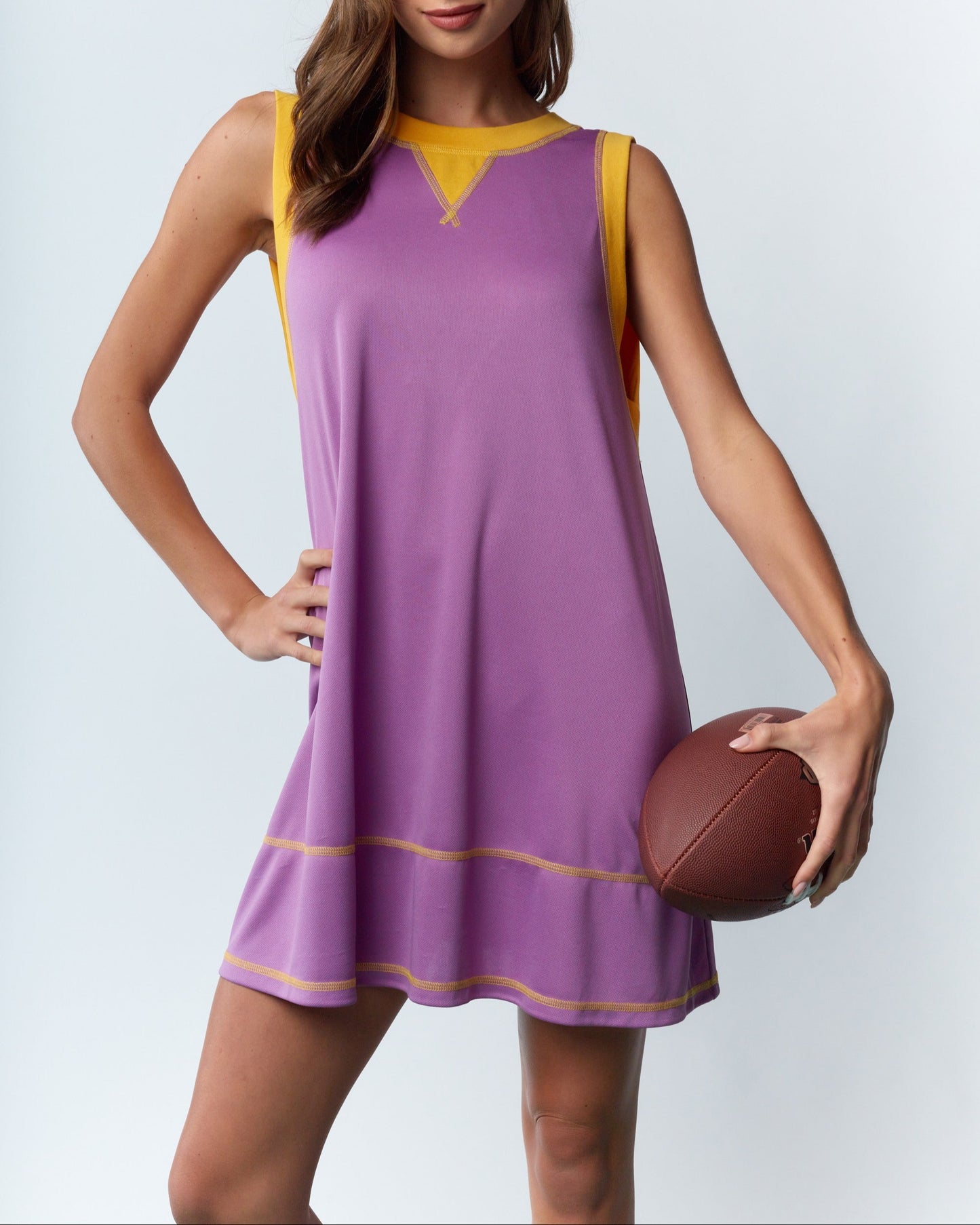 Varsity Sleeveless V-Neck Dress - Purple/Yellow