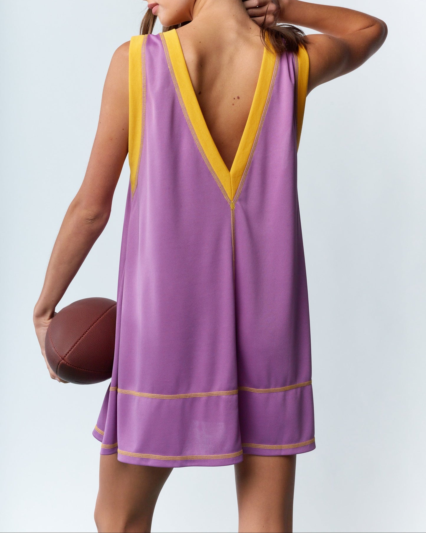 Varsity Sleeveless V-Neck Dress - Purple/Yellow