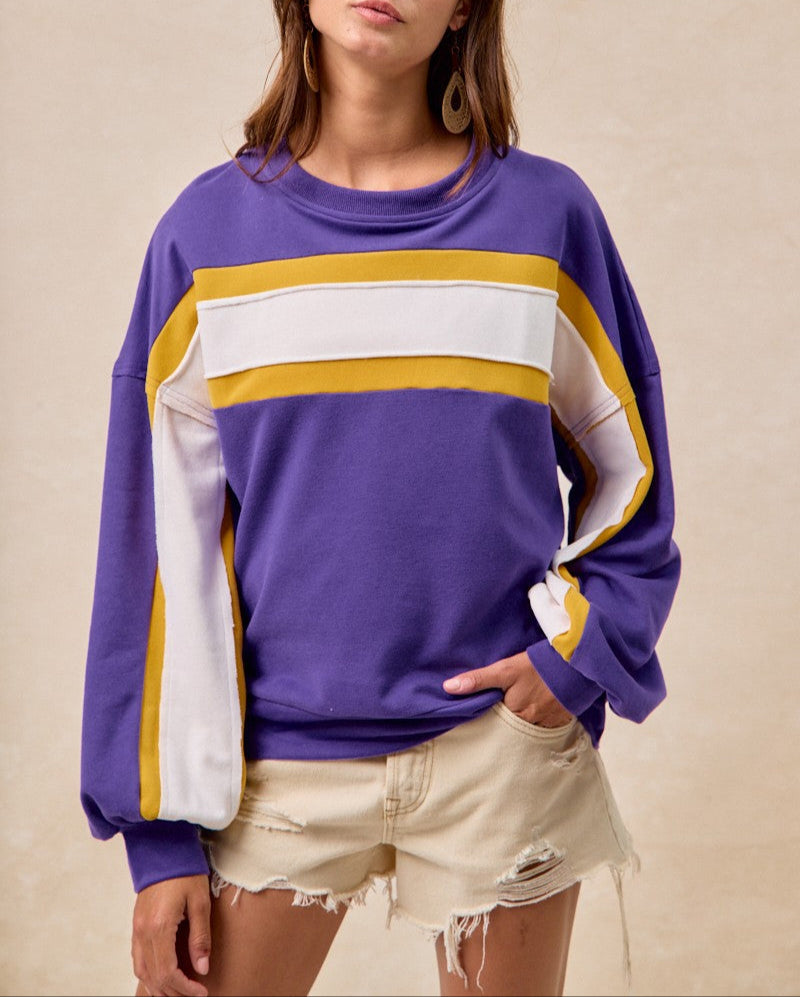 Gameday French Terry Color Block Top - Purple