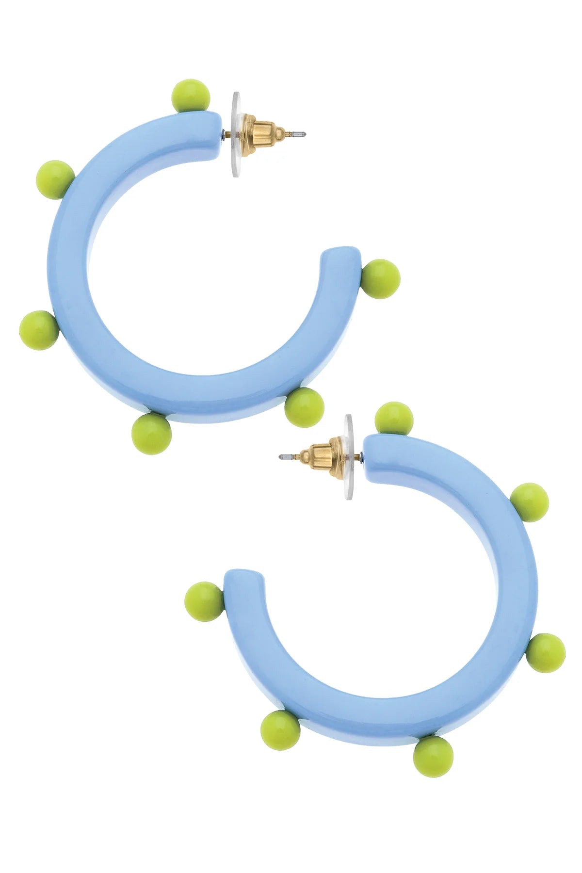 Olivia Studded Resin Hoop Earrings - Light Blue/Lime Green