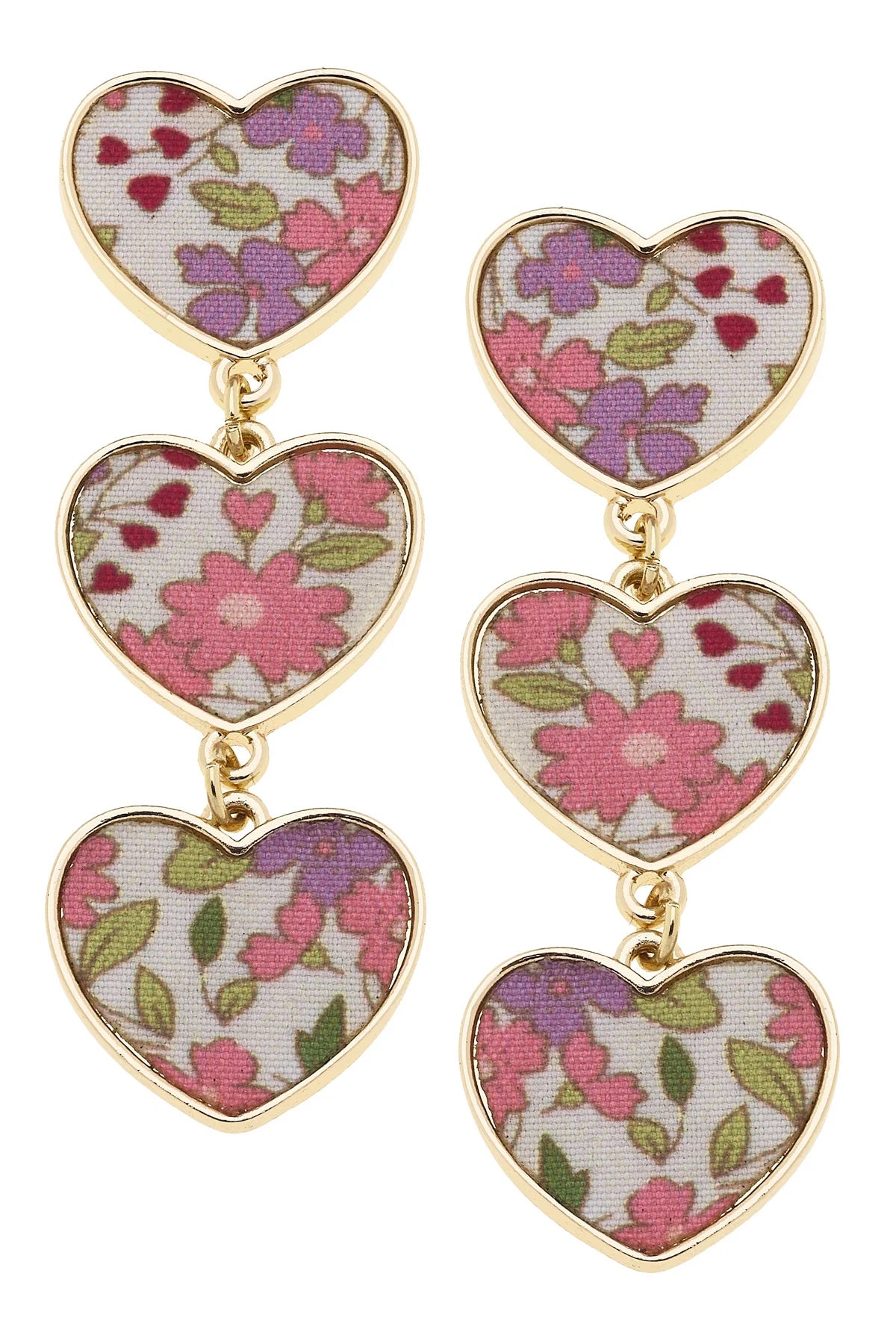 Eloise Vintage floral Linked Heart Earrings - Pink