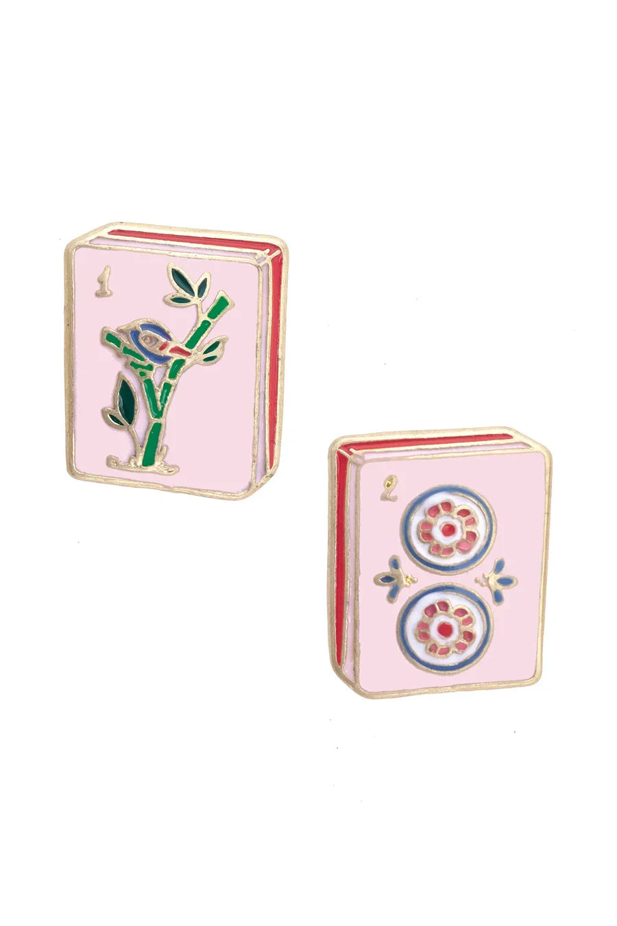 Mahjong Tile Stud Earrings - Light Pink