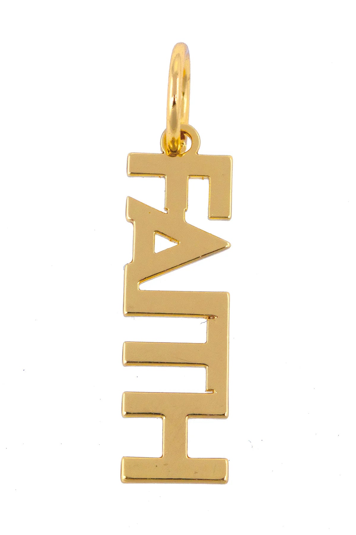"Faith" Block Letter Charm in Shiny Gold
