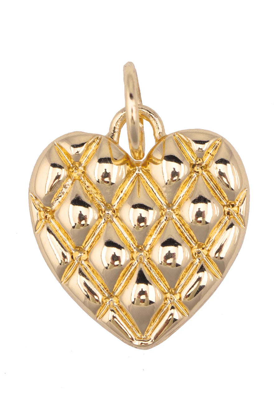 Quilted Heart Charm in Shiny Gold