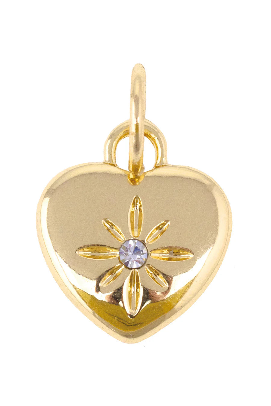 Rhinestone Puffed Heart Charm in Shiny Gold