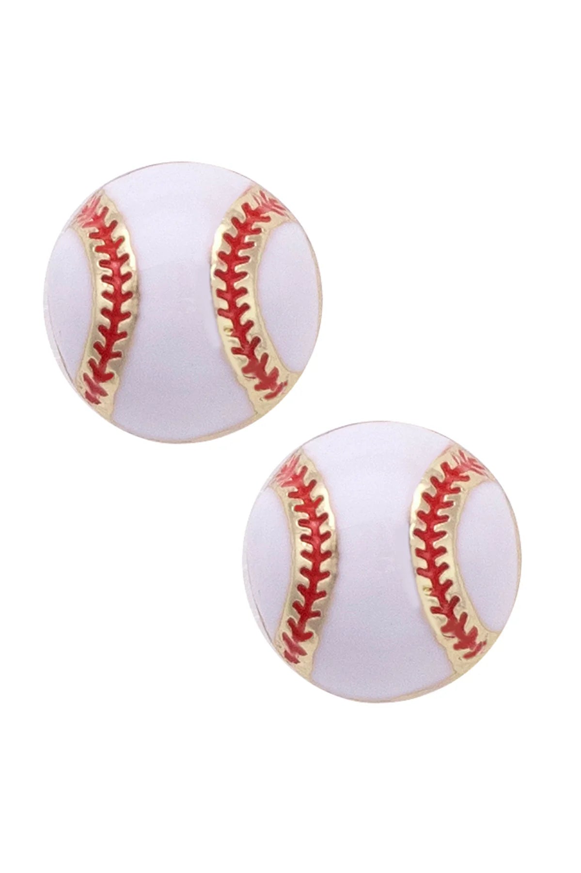 Baseball Enamel Stud Earrings in White/Red