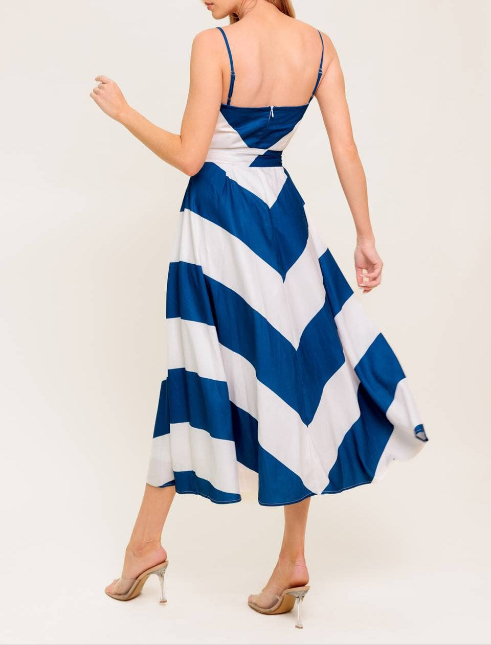 Take Me Back Striped Midi Dress - Navy and White