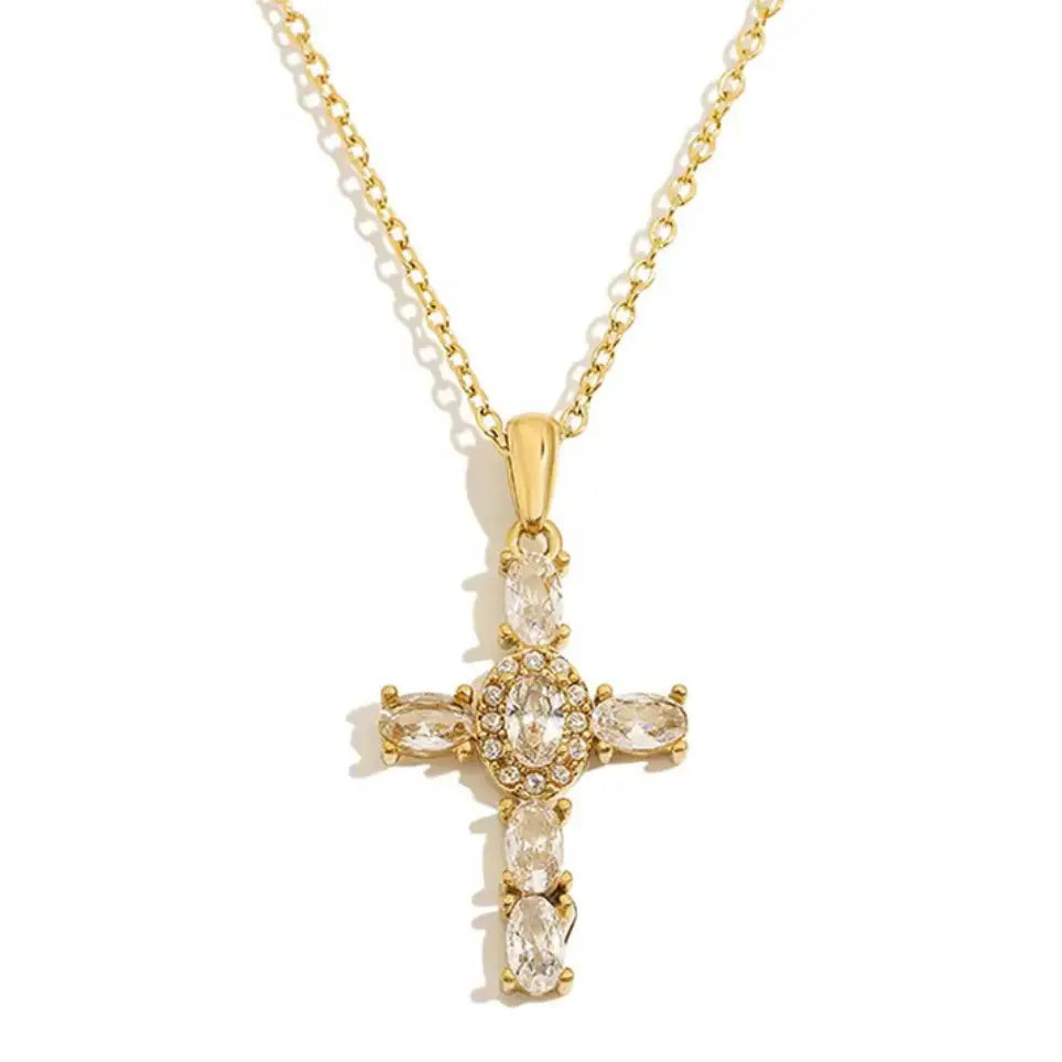 Cross Oval Cz Necklace