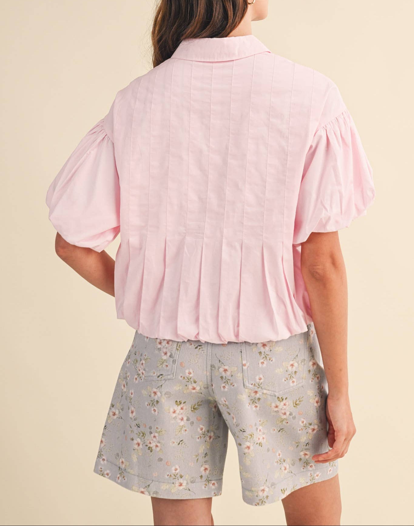 Love Note Pleated Bubble Hem Button Down Wop - Pink