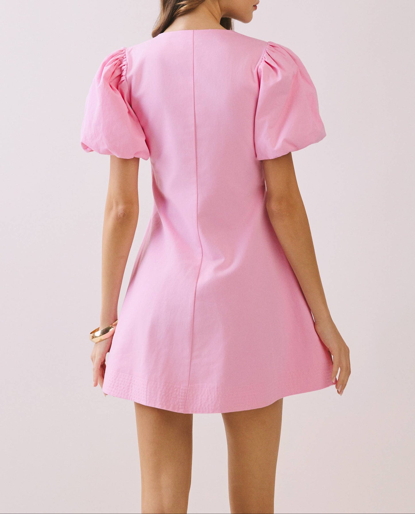 Risk Taker Voluminous Puff Sleeve Button Down Dress - Pink