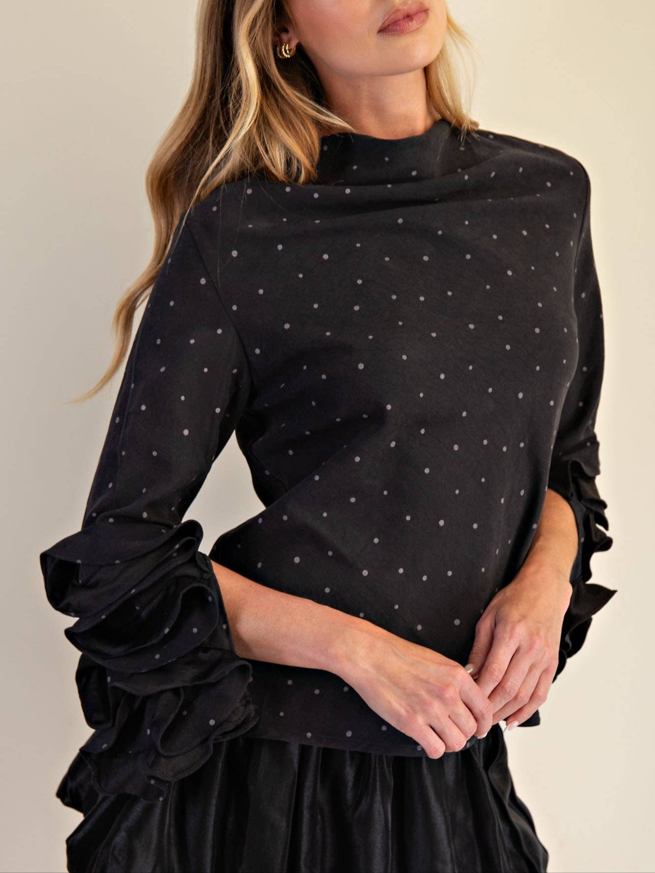 Formal Affair Mock Neck Ruffle Sleeve Top - Black
