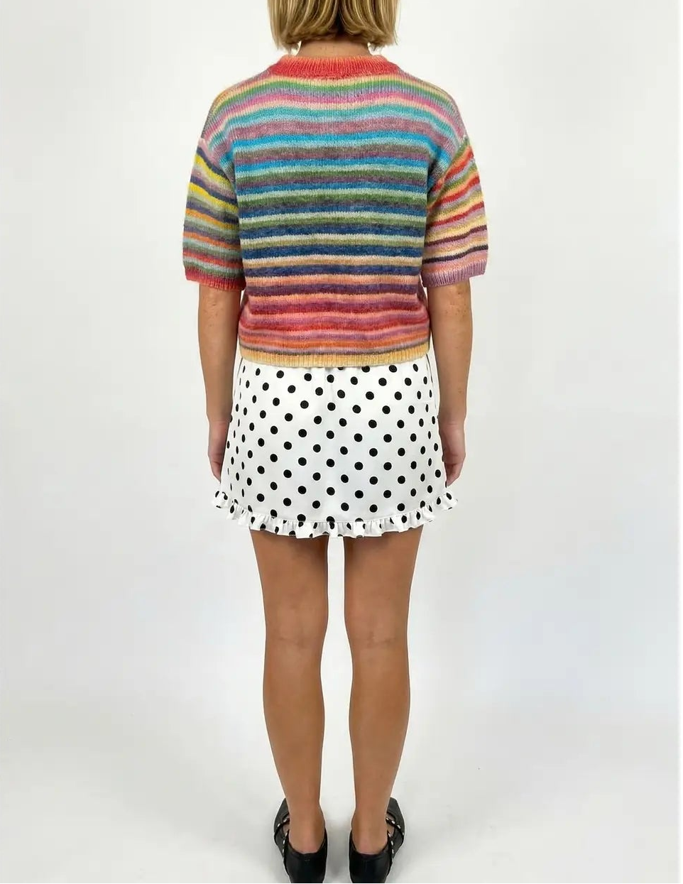 Skies Are Blue Button Up Short Sleeve Cardigan - Rainbow