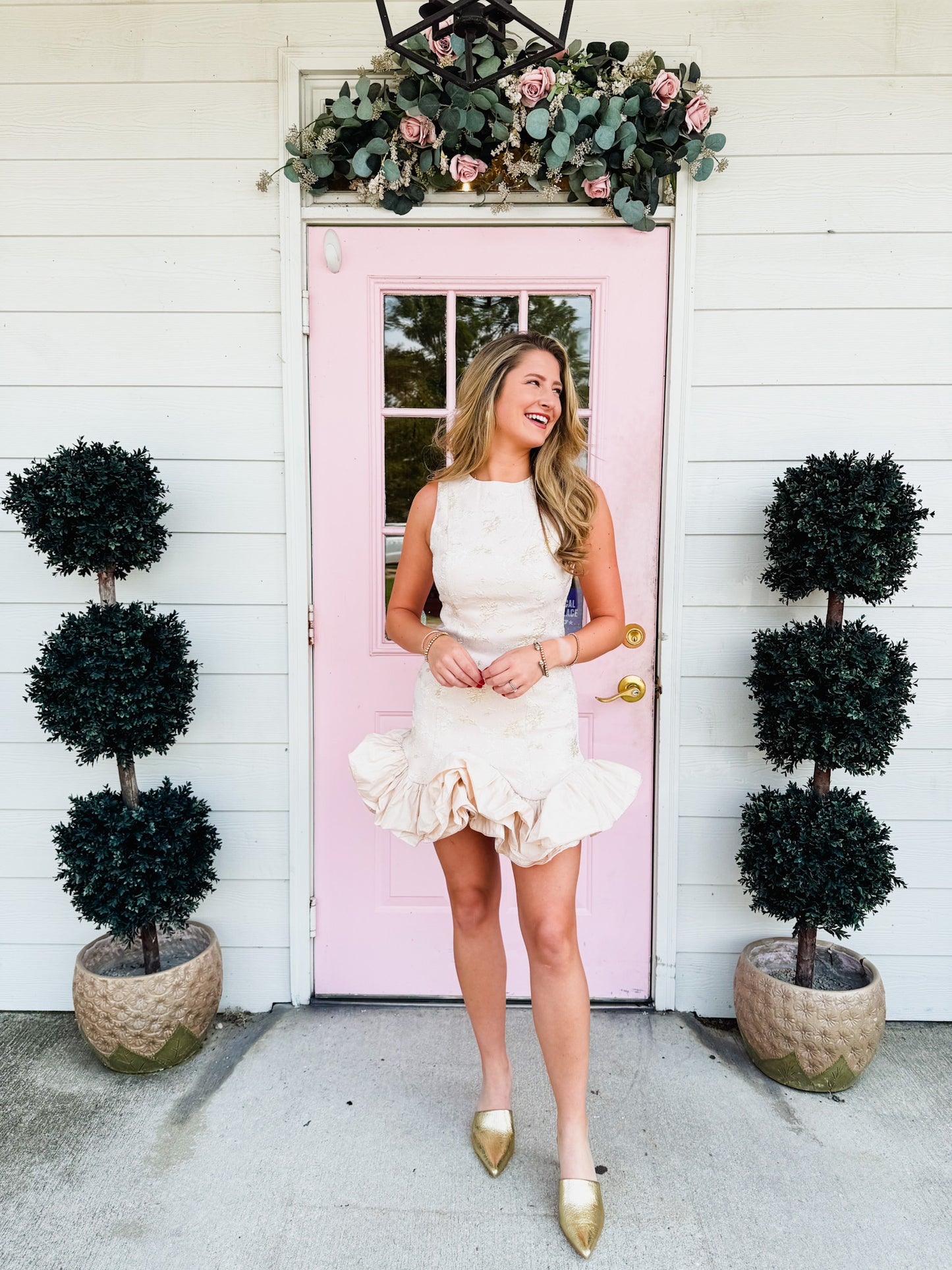 Friends Forever Ruffle Hem Jacquard Mini Dress - Blush