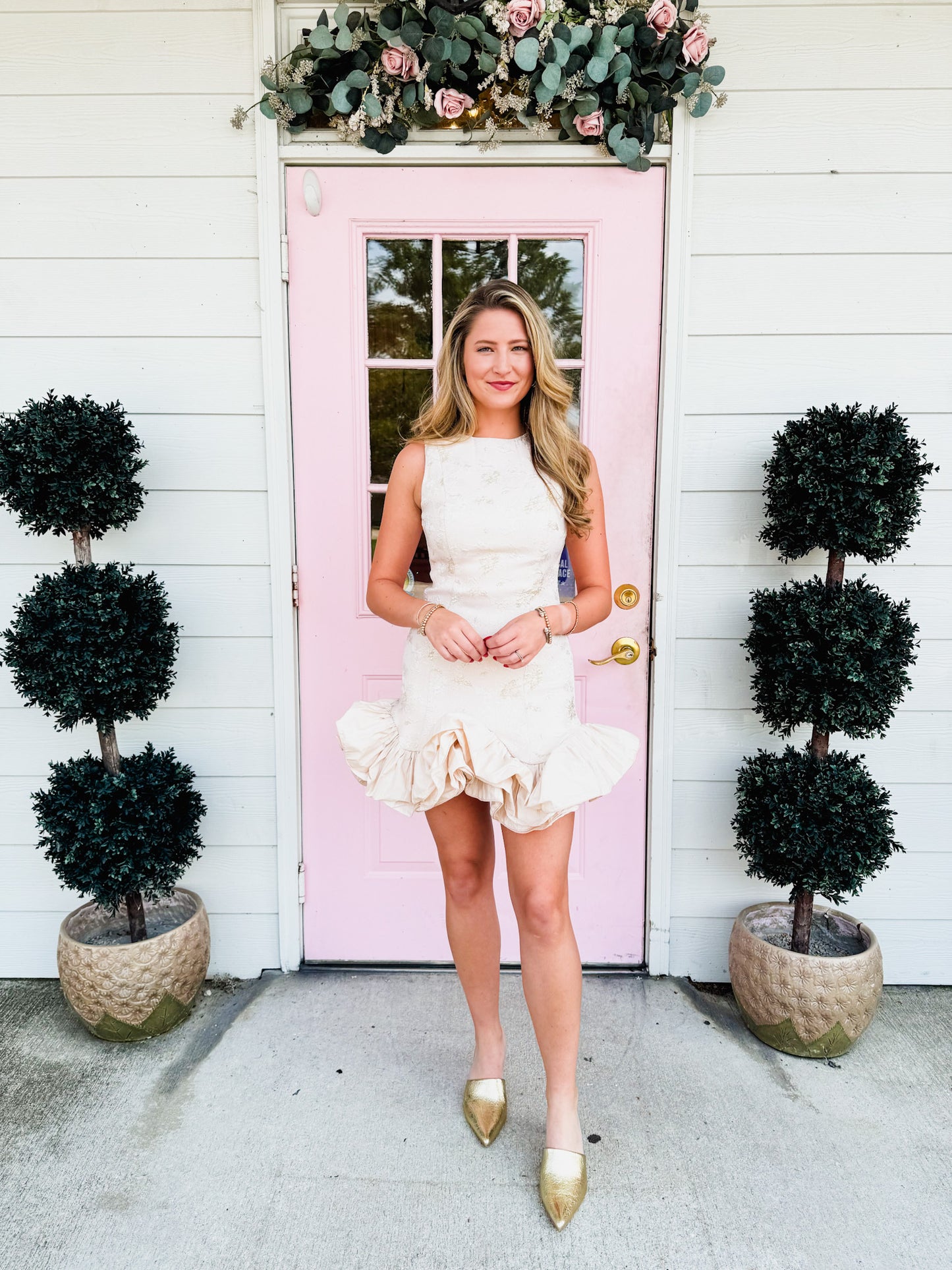 Friends Forever Ruffle Hem Jacquard Mini Dress - Blush