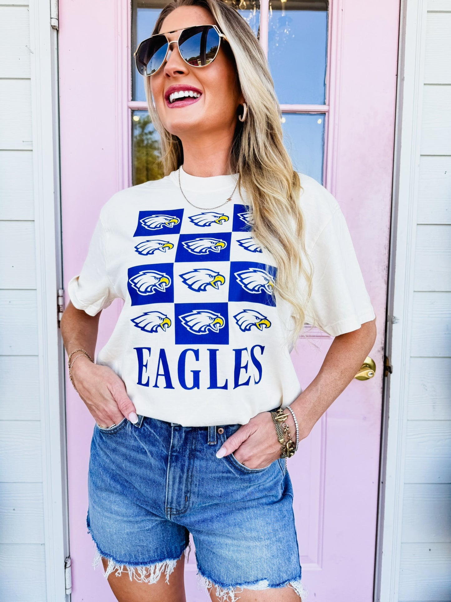 Checkered Eagles Graphic Tee - Ivory