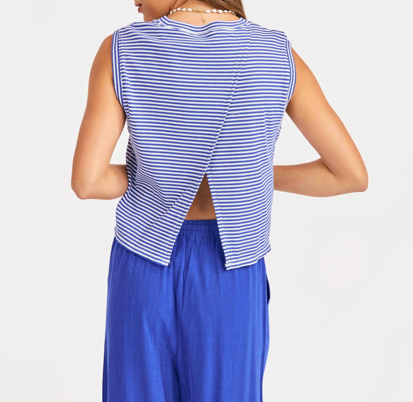 Palma Overlap Back Top - Blue/White