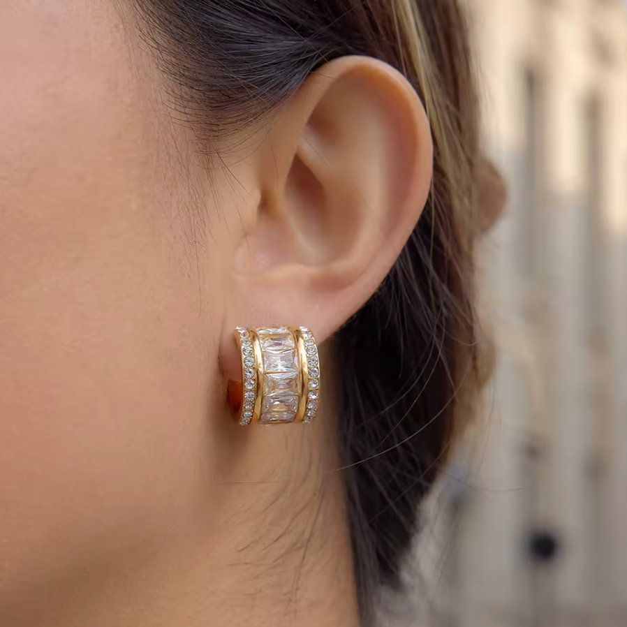 Baguette Hoop Earrings Water Resistant