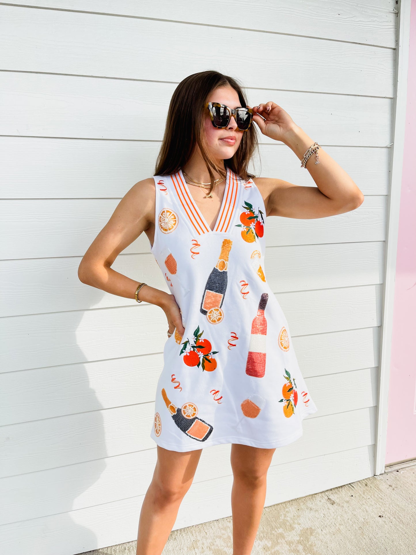Queen Of Sparkles White Mimosa Icon Tank Dress
