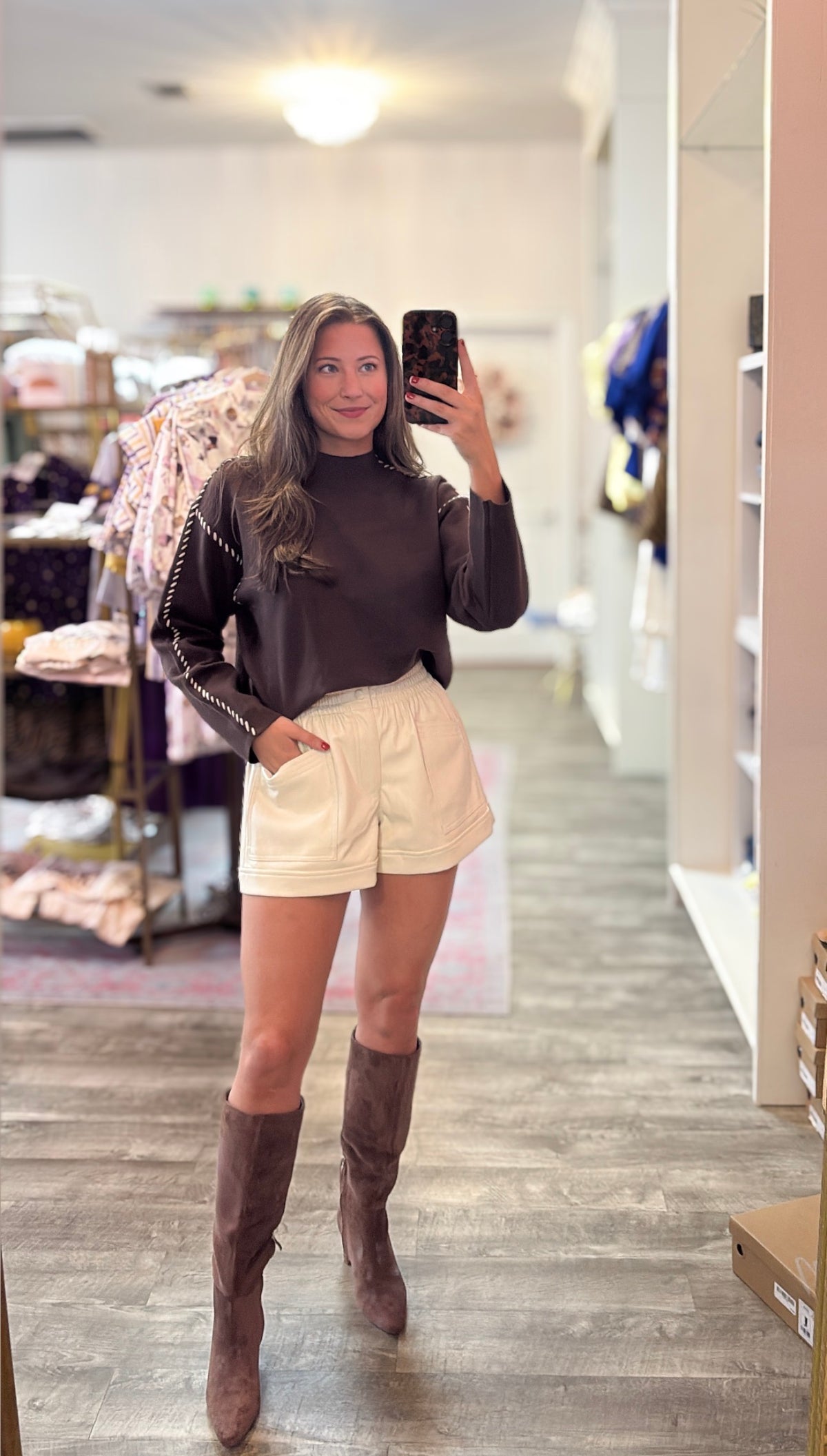 Write It Down Mock Neck Detail Trim Sweater - Chocolate