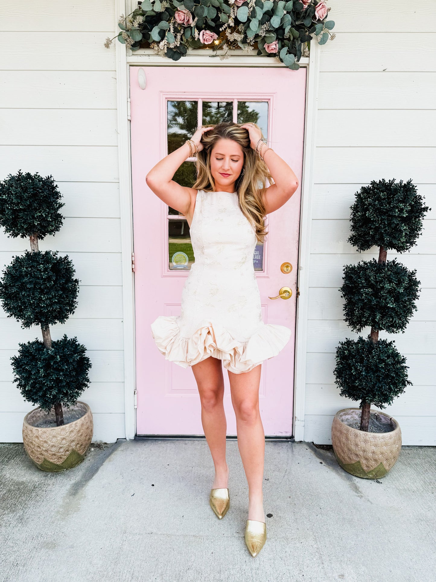 Friends Forever Ruffle Hem Jacquard Mini Dress - Blush