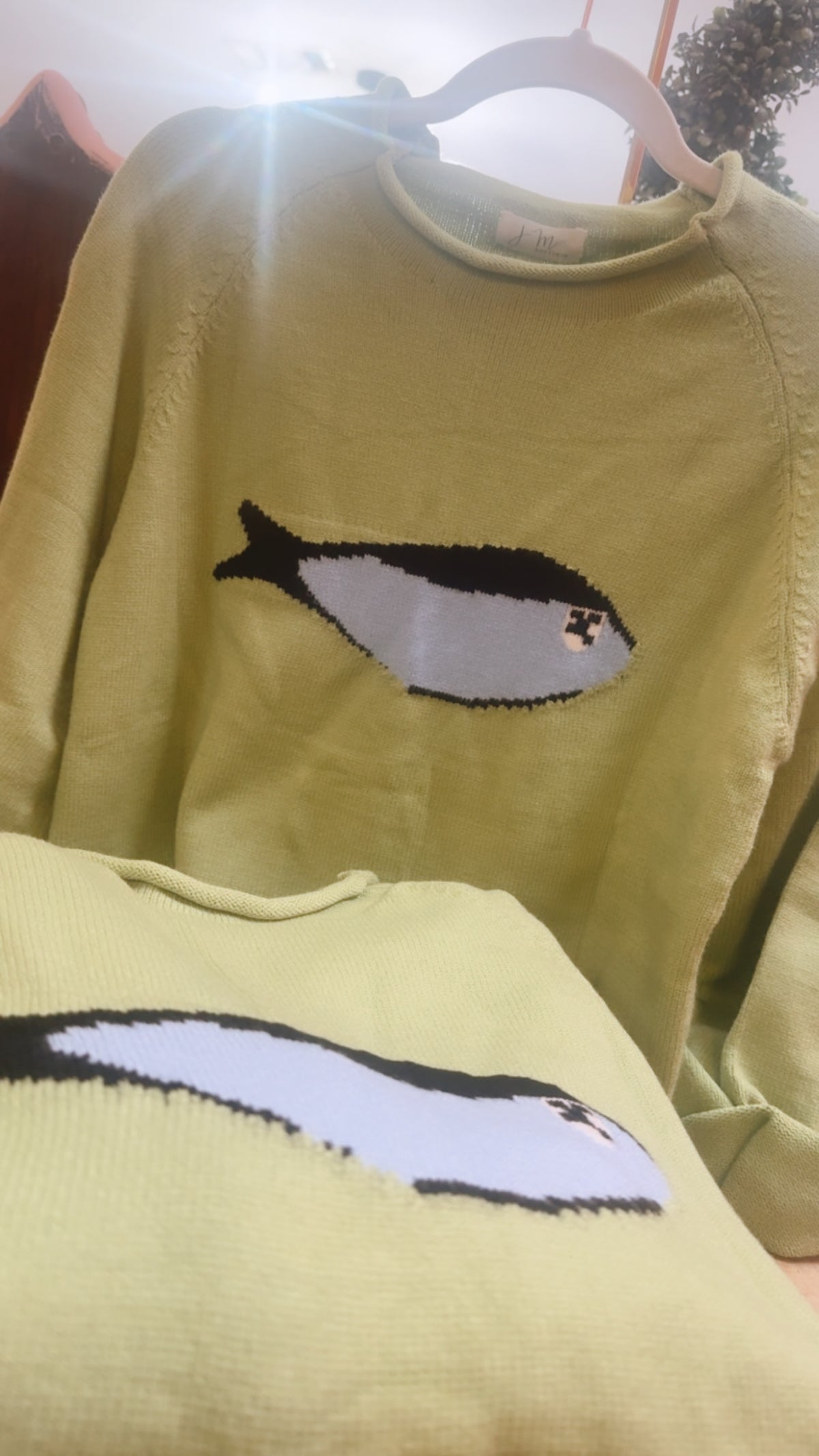 Fish Knit Oversized Round Neck Sweater - Meadow Mist Green