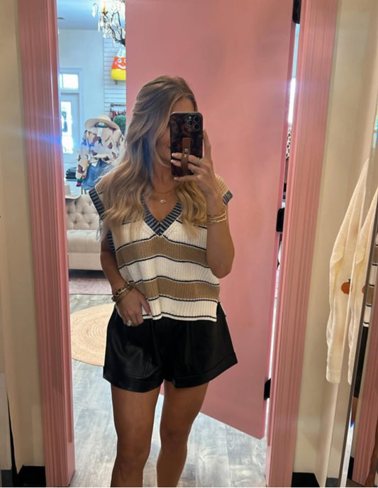 Elan Deep V Sweater Vest - Camel Stripe