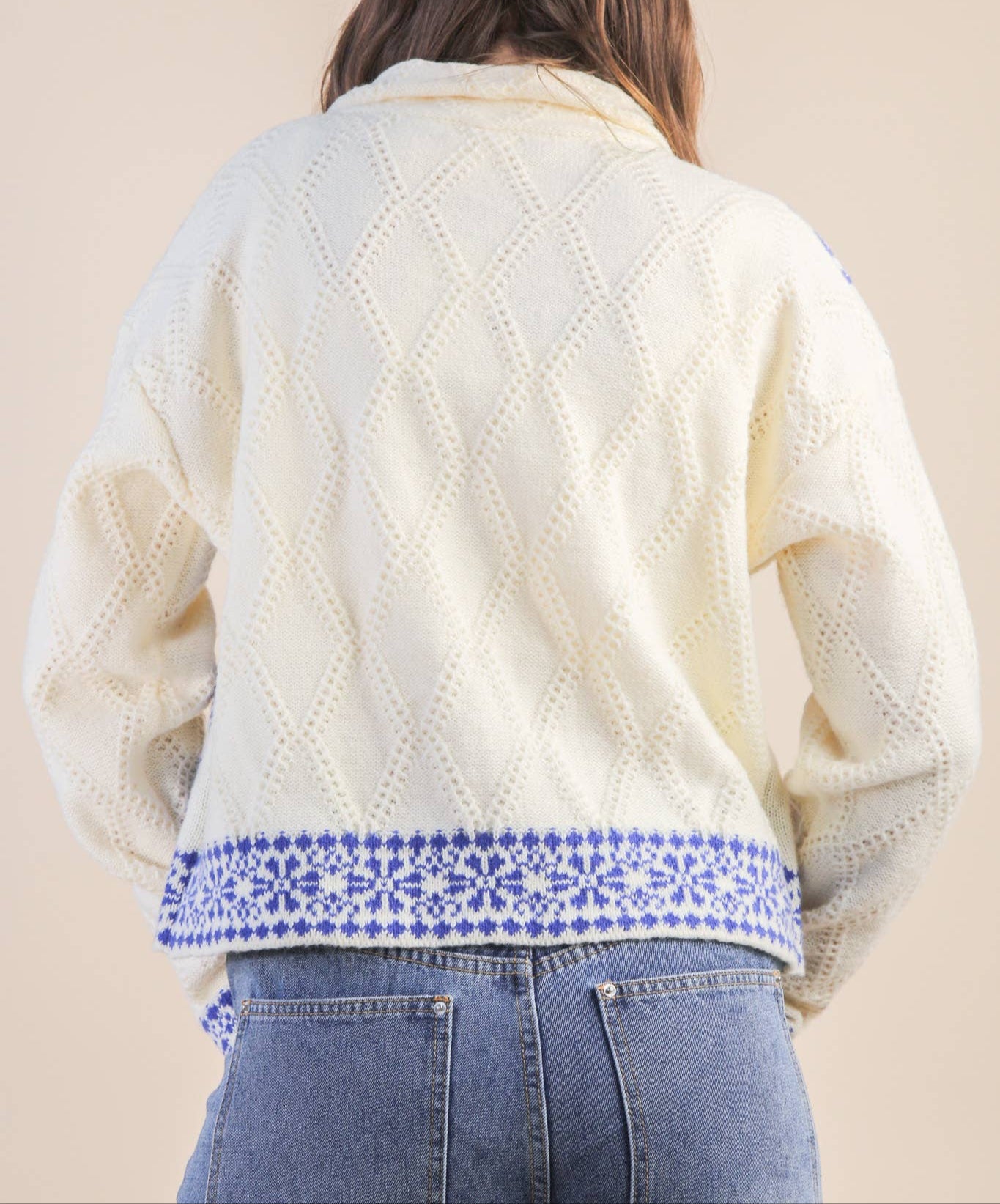 Inner Circle Graphic Knit Sweater Zip Up Cardigan - Blue