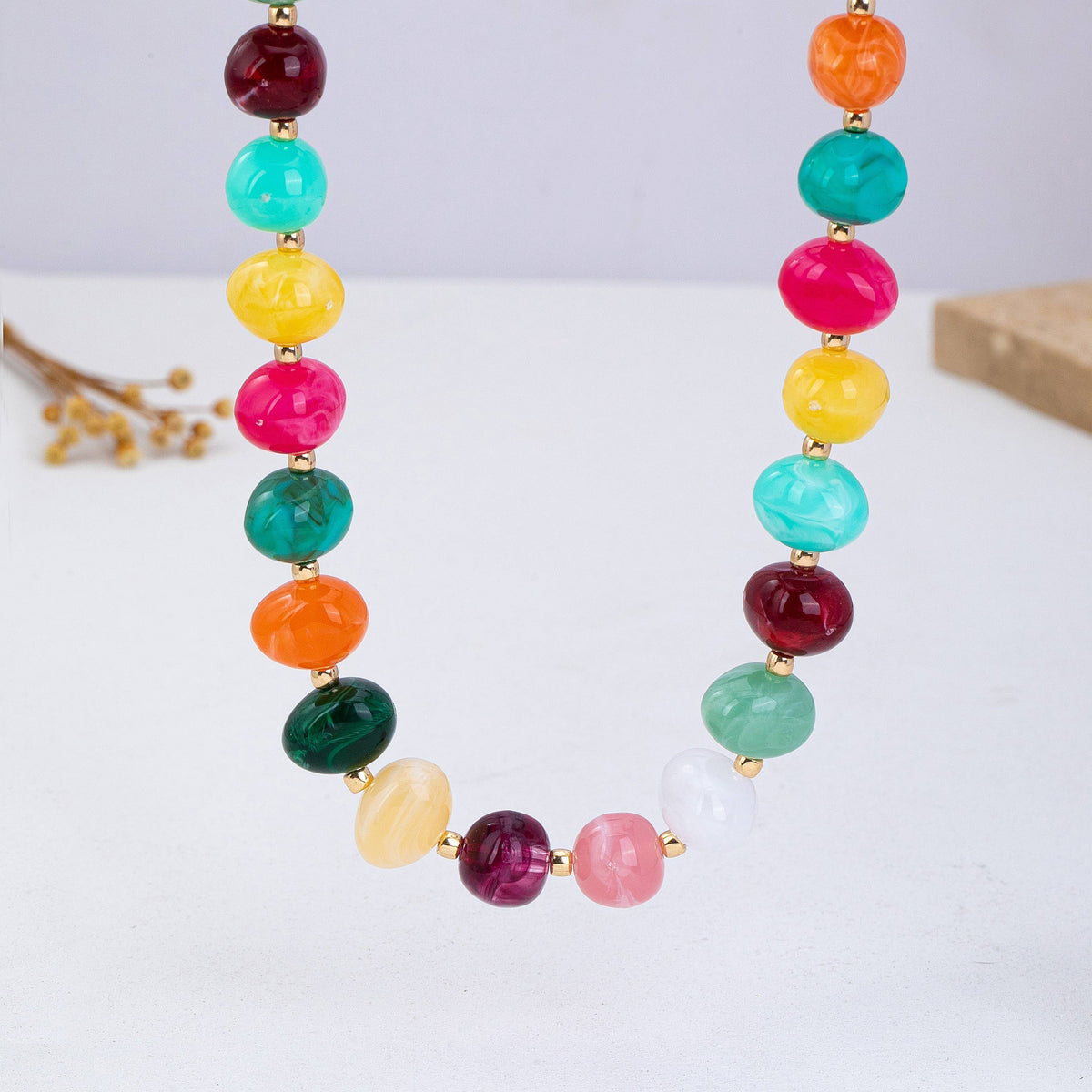 Resin Pebble Beaded Necklace - Multi