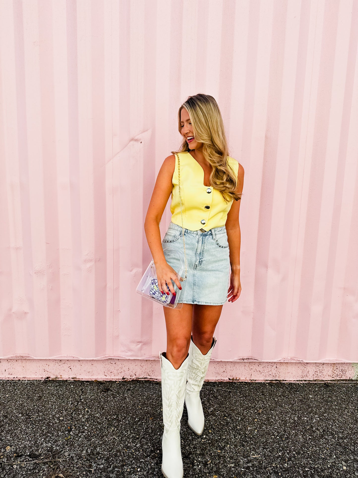 Big Fan Crepe Wavy Cutout Vest - Lemon