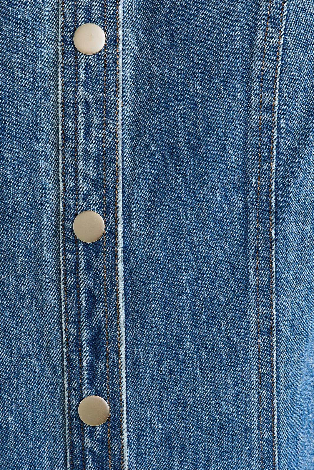 Sing-A-Long Sleeveless Round Neck Button Down Denim Dress - Blue