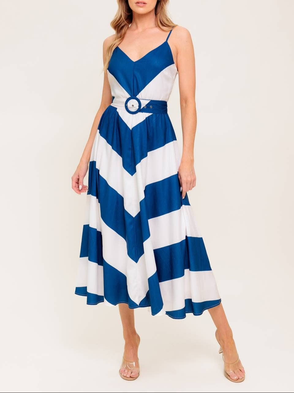 Take Me Back Striped Midi Dress - Navy and White