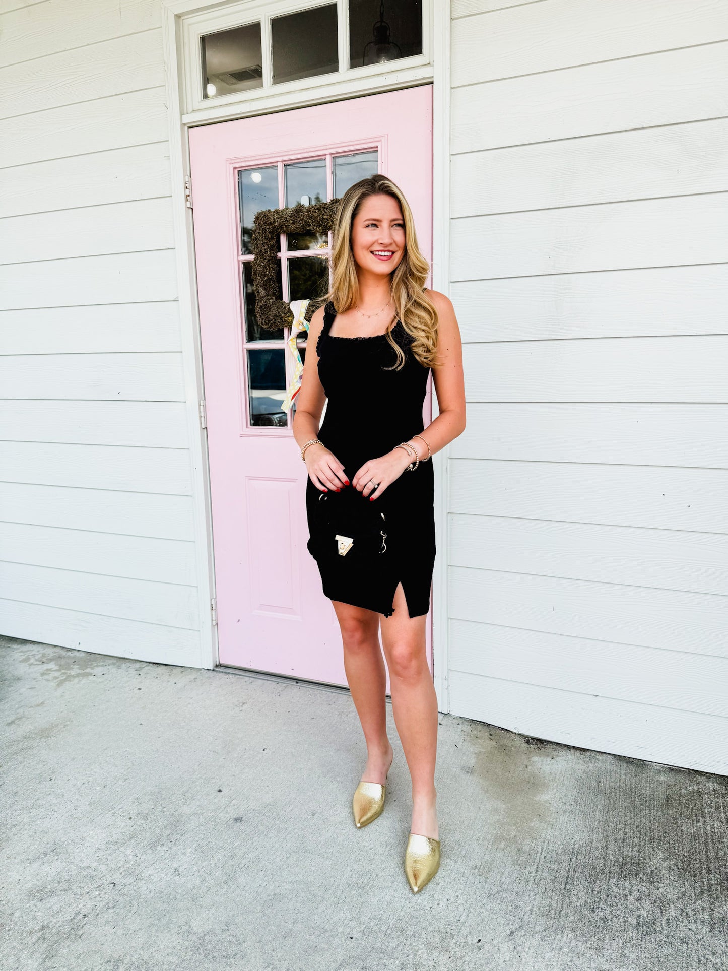 Think Poetic Tiny Ruffle Trim Mini Dress - Black