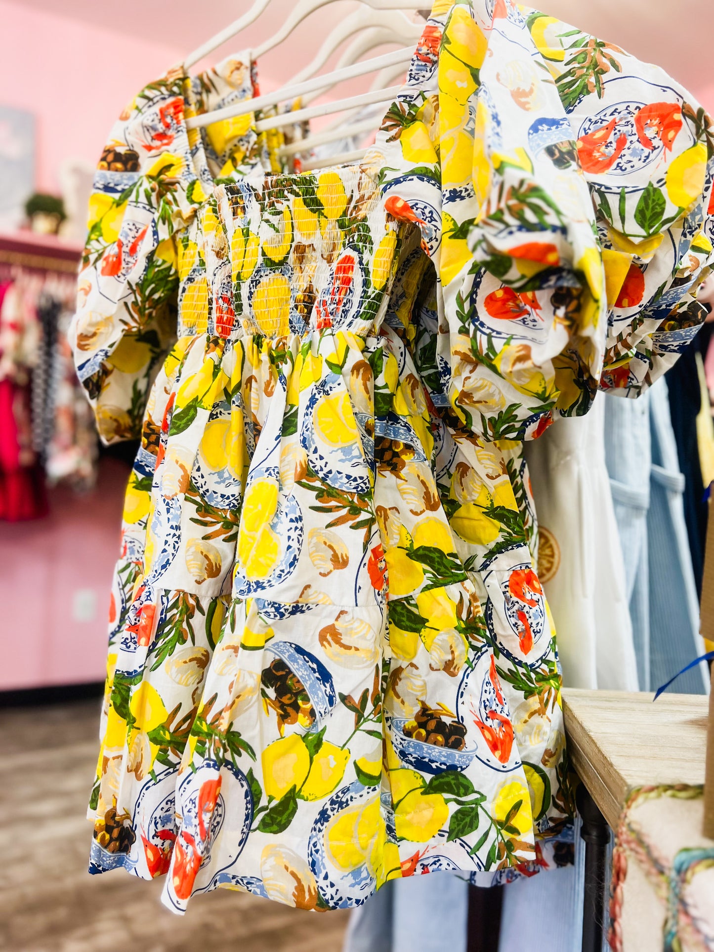8 Oak Lane Puff Sleeve Dress - Lemon Santorini